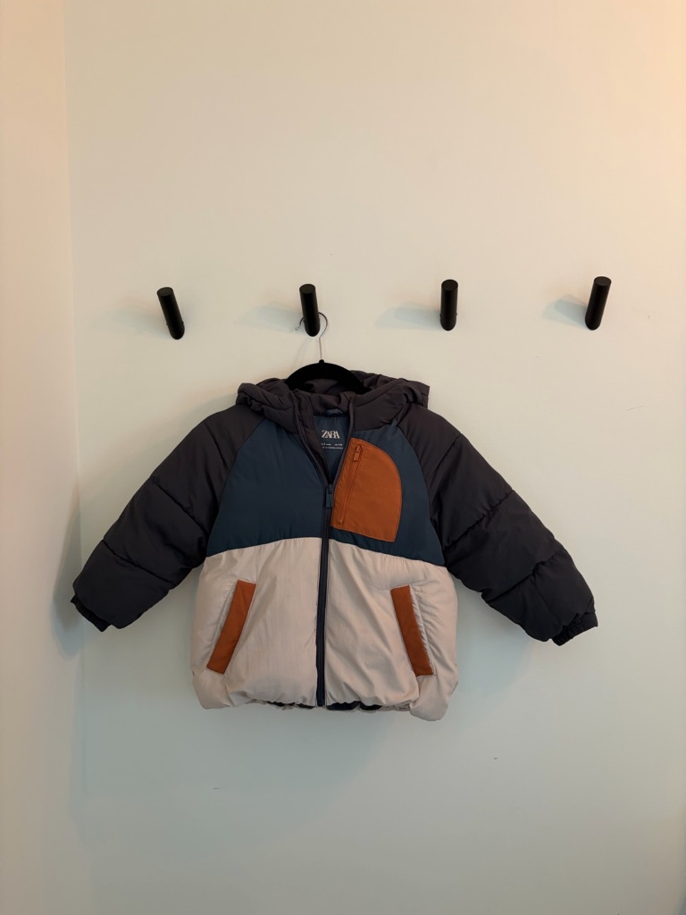 ZARA Navy and Rust Colorblock Puffer Jacket